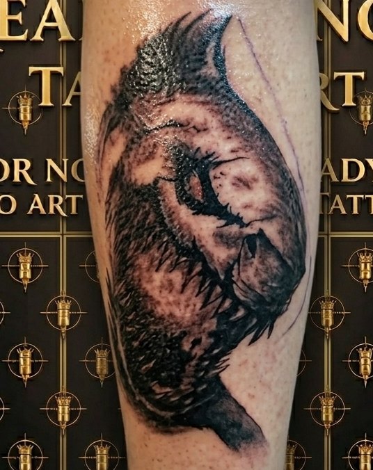 Realismus Tattoo — Löwenportrait mit feinsten Fellstrukturen